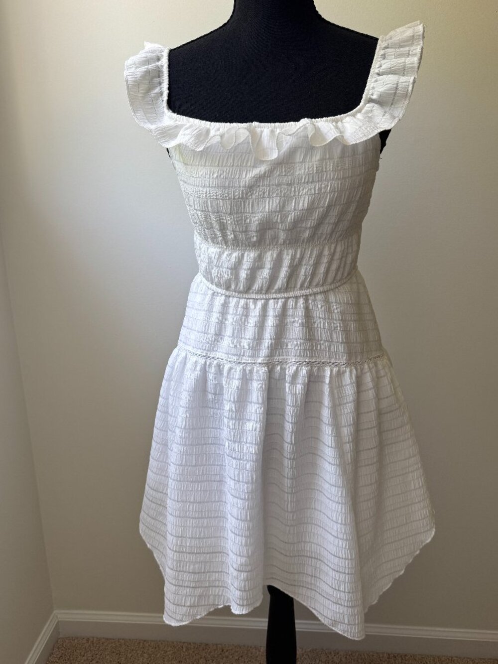 Target Wild Fable White Smocked Mini Dress Size S Ruffle Straps Tiered